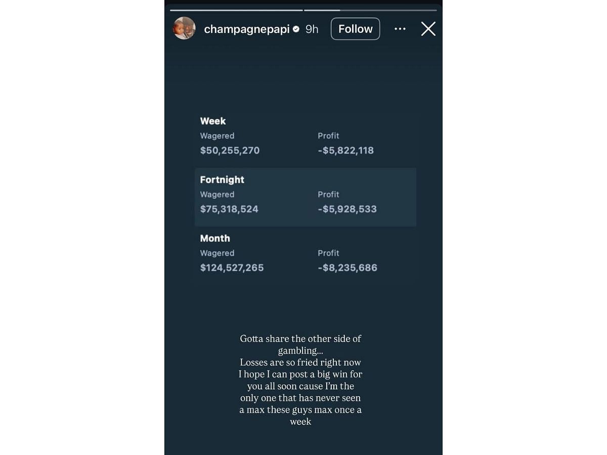 Drake's Instagram story from June 18 (Image credits: Instagram/@champagnepapi)
